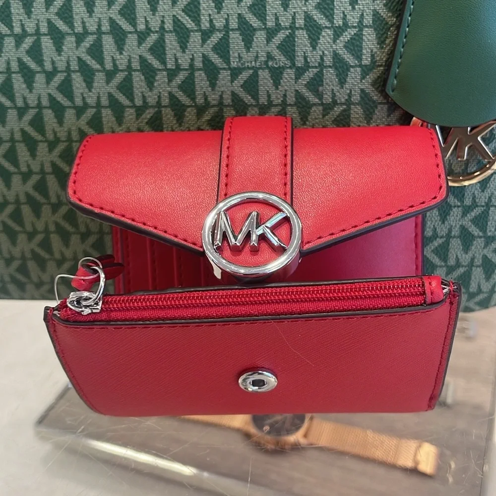MICHAEL KORS Carmen Medium Faux Leather Wallet Bright Red NWT
